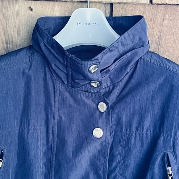 APROPOS Vintage 90s XL Navy Lining Full Zip Snap Windbreaker Parka Coat - Picture 4 of 16